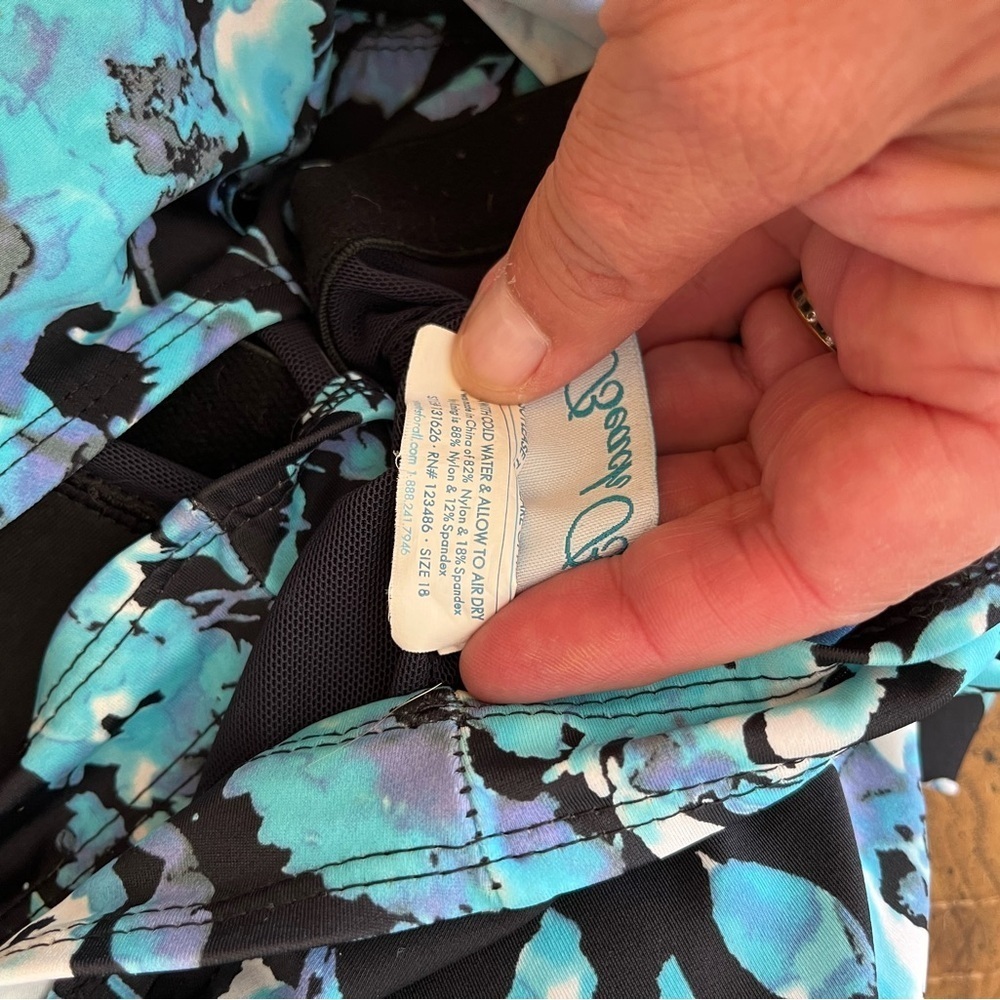 Swimsuits For All Black and Blue Floral One Piece and Sarong - Picture 7 of 10